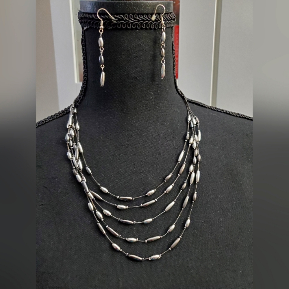 Multi-strand Beaded Necklace with Matching Earrings